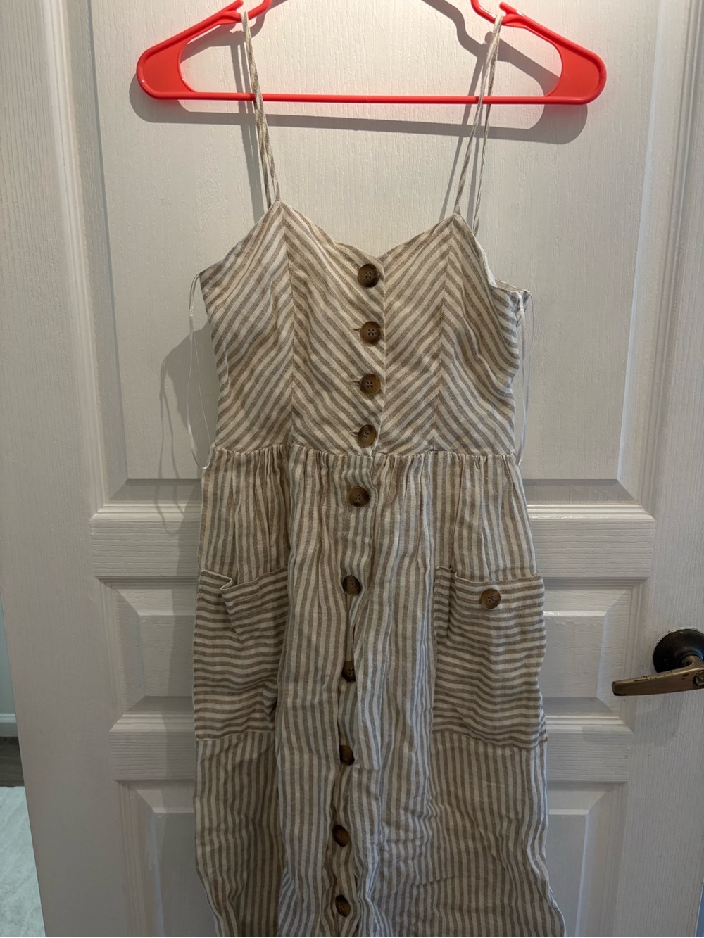 Mango Striped Beige and White Button-Front Dress